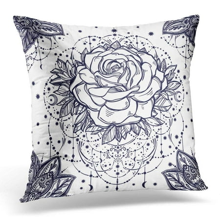 - ARHOME Blue Beautiful Floral Paisley and Rose Flower with Beads and Stars Ethnic Henna Style Coloring Book White Pillow Case Pillow Cover 18x18 inch