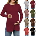thumbnail image 1 of Sentmoon Vêtements de Maternité pour le Travail, Coupe Ample, Col Rond, Extensibles, Vêtements de Grossesse, Couleur Unie, T-Shirt de Maternité à Manches Longues, Décontracté pour les Rassemblements des Fêtes, Rouge, M, 1 of 8