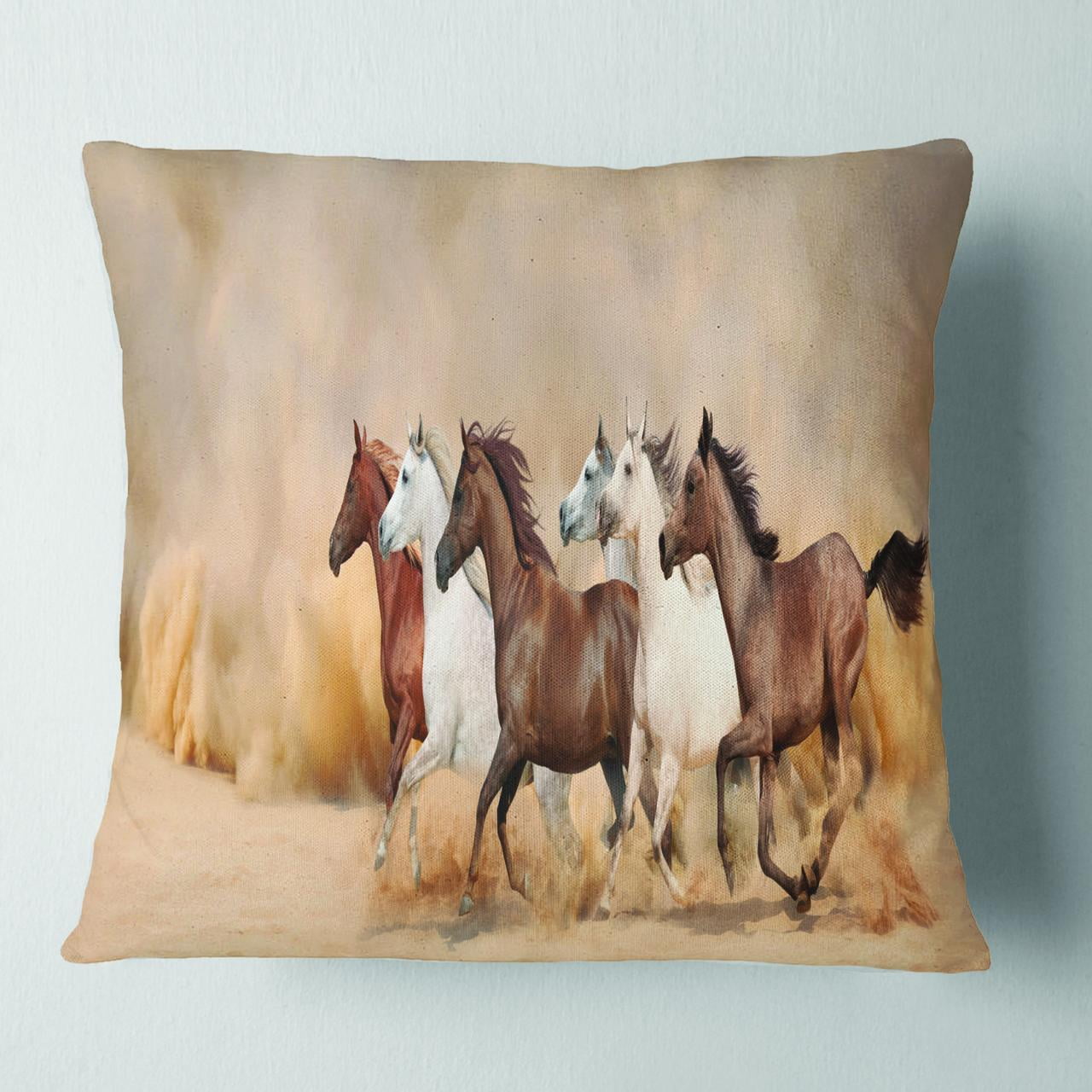 Designart Herd Gallops in Sand storm - Landscape Photography Throw Pillow - 16x16