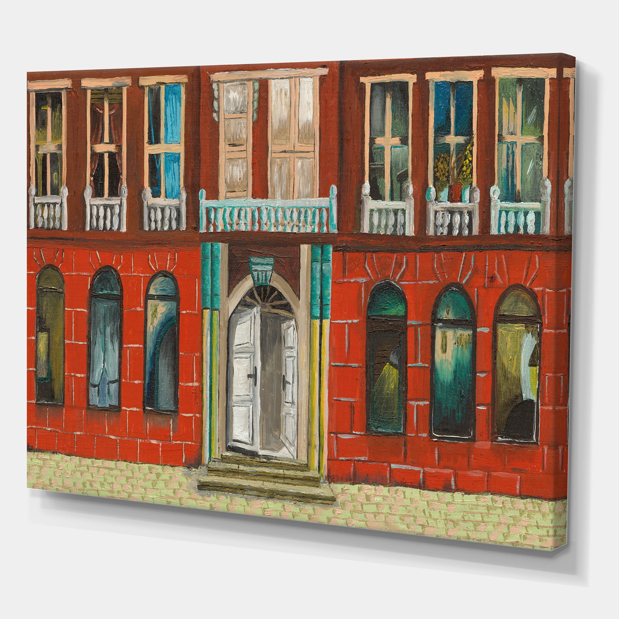 Designart ' Vintage Red Facade of Shop In Paris II ' French Country Canvas Wall Art Print