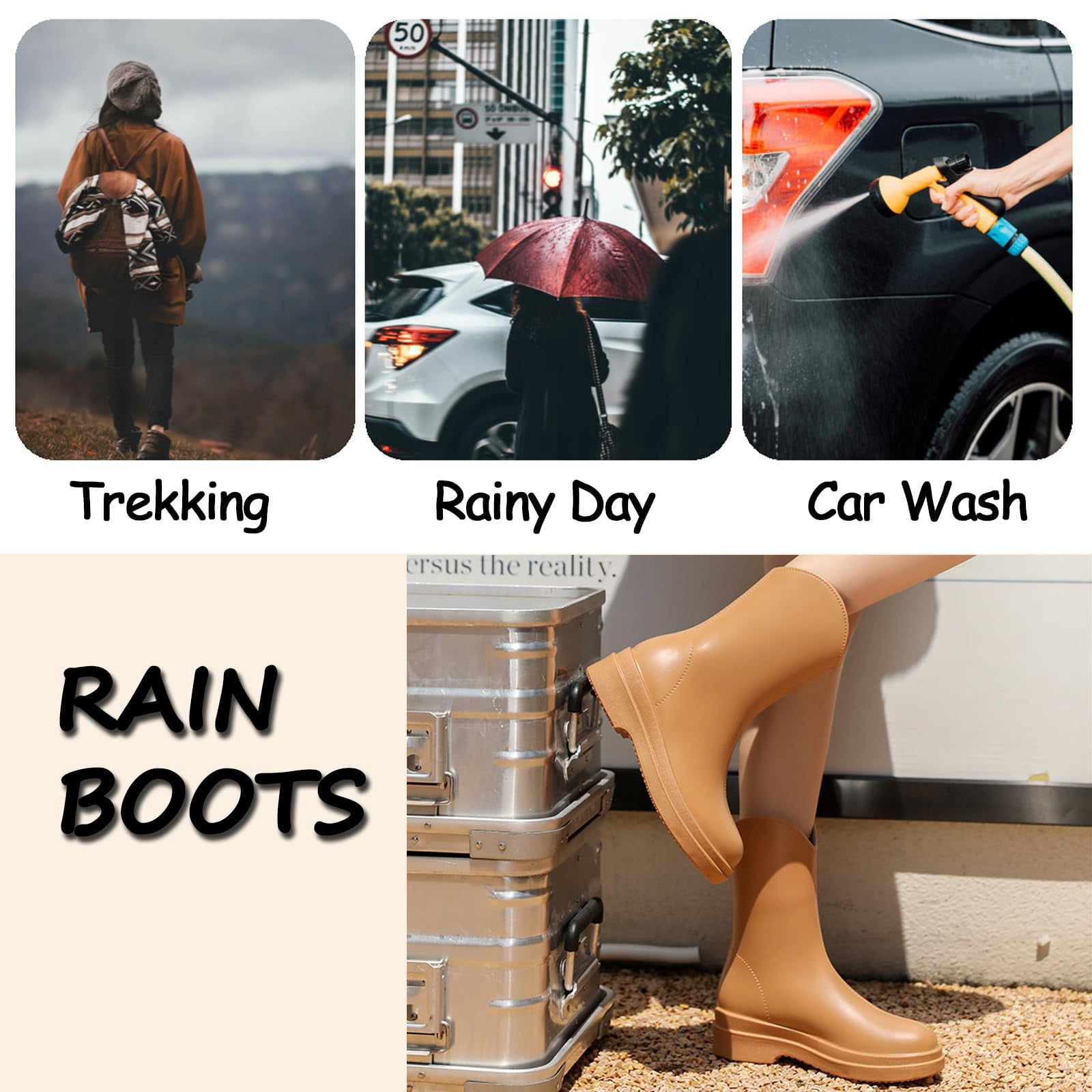 AUXDIQ Rain Shoes Women Mid-calf Boots Waterproof Rain Boots Outdoor Garden Shoes