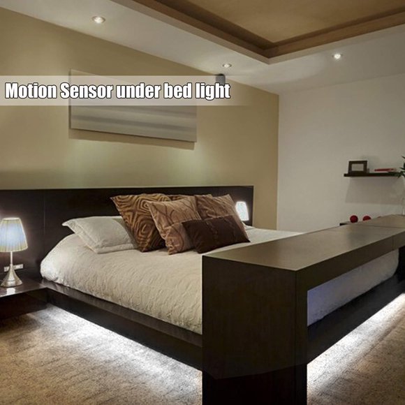 Tira de luces LED con sensor de movimiento USB, impermeable, luz blanca cálida para armarios, escaleras, armarios, debajo de armarios, despensas, camas, armarios, sensor automático, diseño recortable