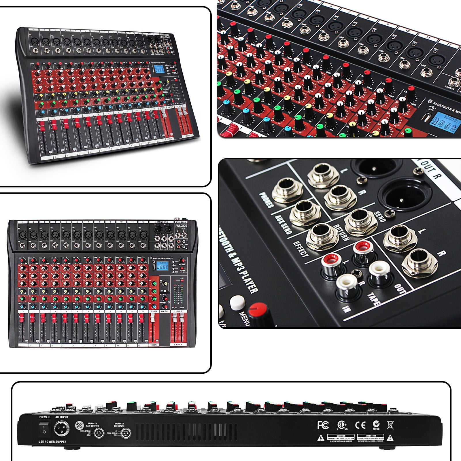 FULODE CT120S 12channel mixer audio,Console with Bluetooth USB, dj mixer,dj equipment for Computer Recording Input, 48V Power, Beginners