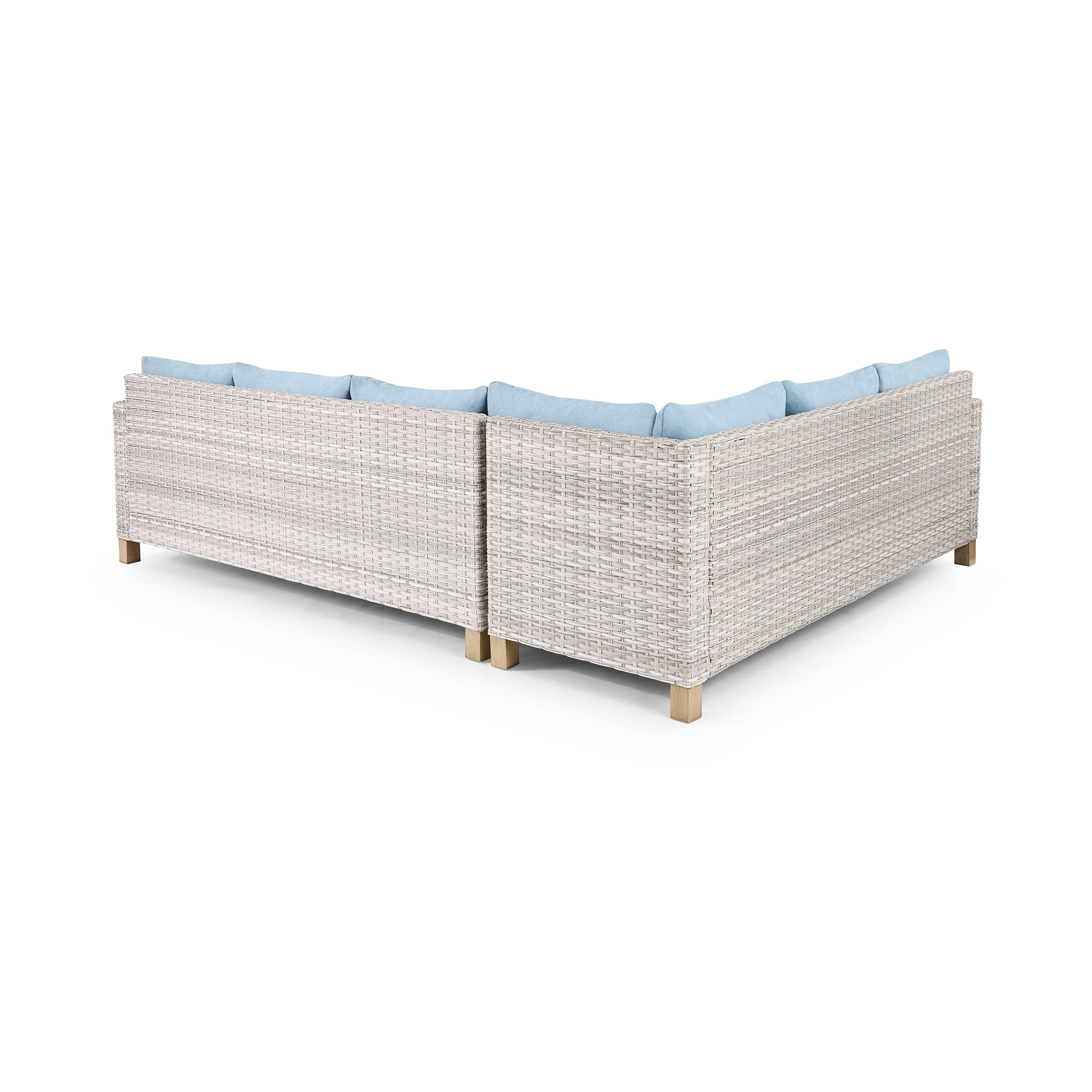 Better Homes & Gardens Brookbury 4-Piece Outdoor Wicker Patio Sectional Dining Set, White Wicker/Chambray Blue Cushions