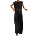 thumbnail image 2 of Riforla Women's Casual Glossy Vest and Wide Leg Pants Two Piece Set Round Neck Sleeveless Crop Top Long Pants Party Outfit Matching Sets Women Clothing Black S, 2 of 8