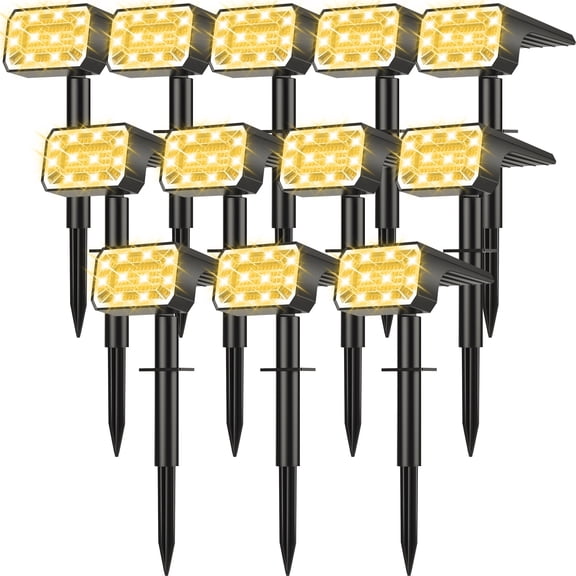 Solar Spot Lights Outdoor [4 Pack, IP65] - 100 High-Lumen LEDs, 12 Modes & Auto On/Off. Warm White Landscape Lights for Yard, Garden & Pathway.