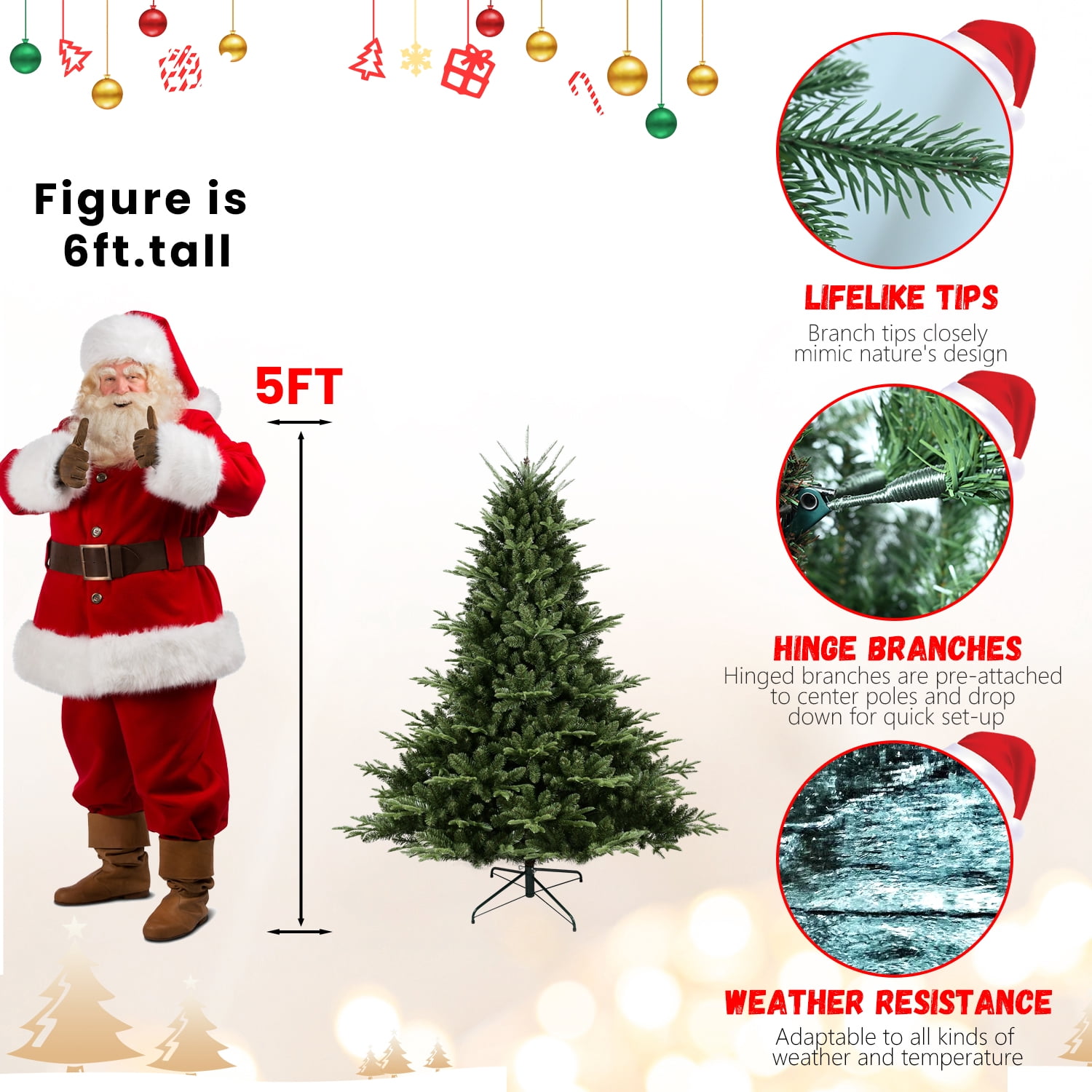 8ft Lush Christmas Tree 2257 Tips Hinged Branches Metal Stand Indoor Holiday Decor
