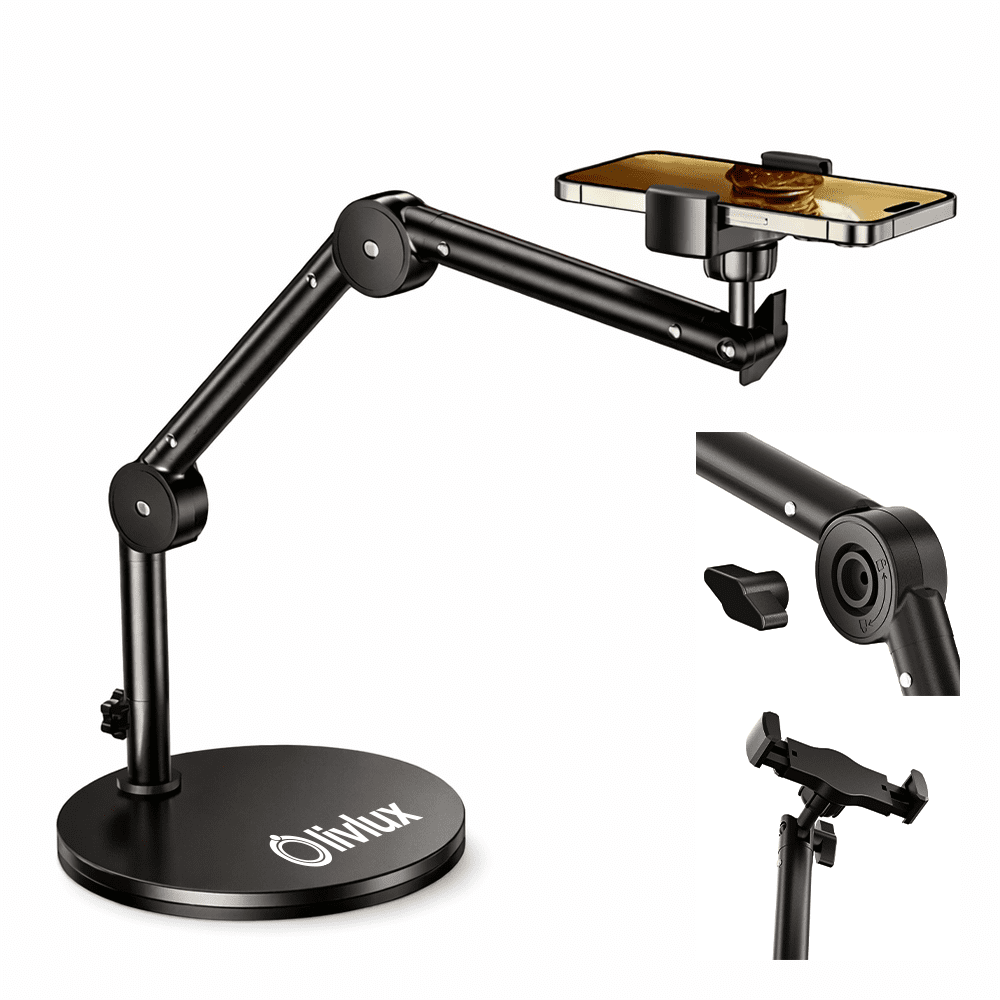 Soporte Celular Escritorio LIVLUX Ajustable Brazo Articulado 30cm Base Estable Metal Multiangulo Porta Telefono Universal Resistente