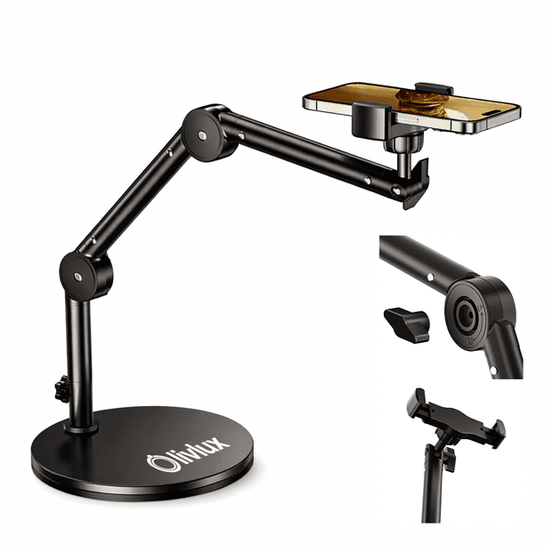 Soporte Celular Escritorio LIVLUX Ajustable Brazo Articulado 30cm Base Estable Metal Multiangulo Porta Telefono Universal Resistente