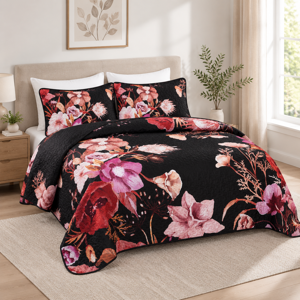 Quilt Set King 3 Pieces Red Flcoverlet