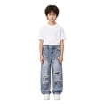 thumbnail image 4 of BOOMNY Toddler Boys Ripped Distressed Jeans Elastic Waist Solid Color Wide Leg Baggy Denim Pants With Pocket, Sizes 11-12 Years, 4 of 4
