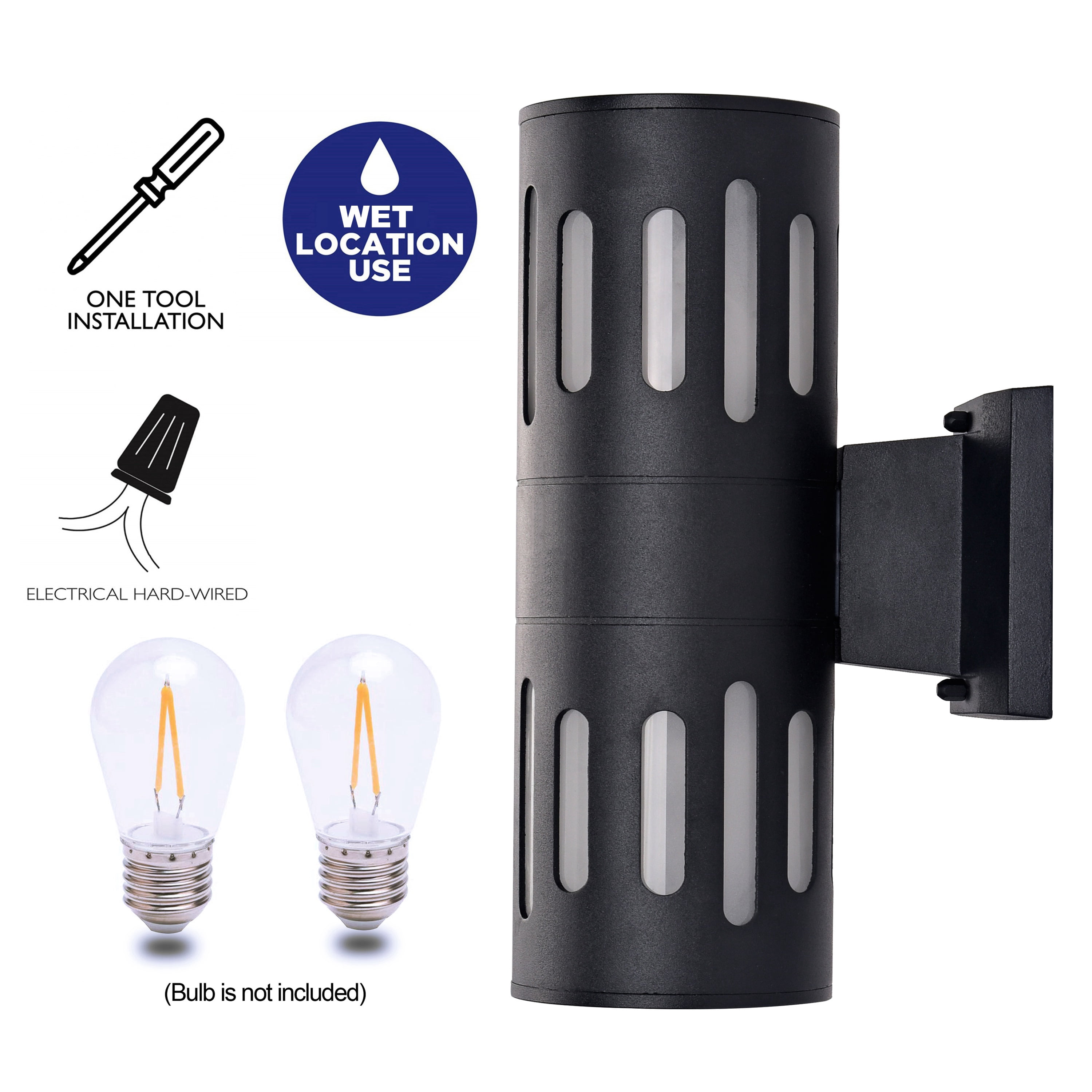 C Cattleya  Die-cast Aluminum Cylinder Outdoor Wall Sconce Matte Black Black Matte