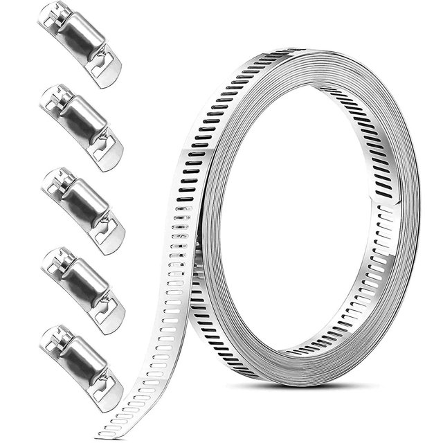 Abrazadera de manguera ajustable de acero inoxidable, correa de abrazadera de manguera de 3 m con 5 clips brillar Electrónica
