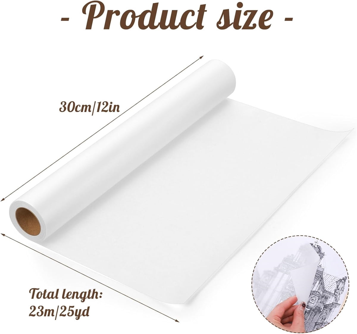 Yayun White Tracing Paper, 12" x 25 Yards Tracing Paper Roll, White Translucent Tracing Paper Roll, Pattern Paper, Drafting Paper, Tracing Paper for Sewing Patterns, Sketching