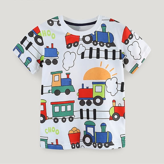 TOOYOU Boys Summer T-Shirt Toddler Short Sleeve Cartoon Prints T Shirt Tops Size 18-24 Months White