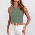 thumbnail image 2 of Sleeveless Golf Shirts for Women New Women's Color Sleeveless Round Neck Short Vests Tank Tops Sleeveless Shirts for Women Cotton Green M, 2 of 6
