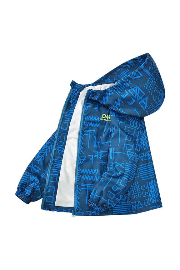 Boys Windproof Hooded Jacket Spring Fall All-Weather Outdoor Versatile Zipper Front Long Sleeve Casual Outerwear for Kids 3-15Y