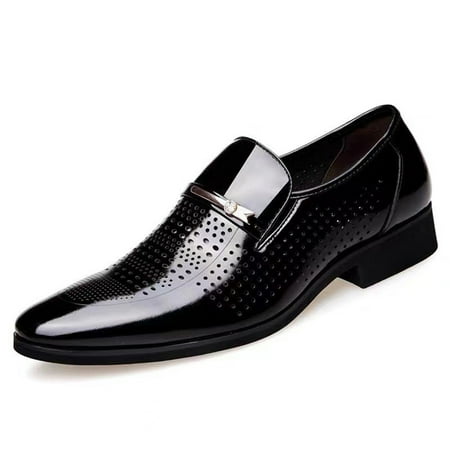 Men Microfiber Leather Hole Breathable Casual Formal Dress Shoes Classic Fashion Slip-On Business Loafers