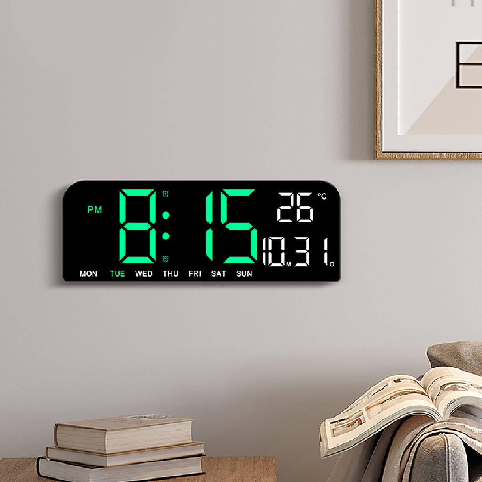 BIMZUC Large LED Digital Alarm Clock – 12/24H, °C/°F, Dual Alarms, Adjustable Brightness, Temperature, Date & Week Display, USB/Battery Powered, Wall/Desk Mount