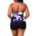thumbnail image 6 of HAOTAGS Women's Tankini, Solid Color Large Sizes Adjustable Halter Built - in Bra Pads Purple 3XL, 6 of 6