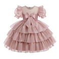 thumbnail image 2 of YWDJ Toddler Girls Net Yarn Mesh Bow Ruffles Birthday Party Gown Long Dresses Pink 3T, 2 of 9