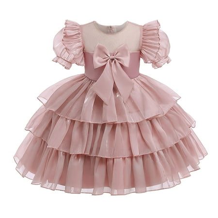 

Edvintorg 3-10Years Princess Costumes For Girls Clearance Fashion New Net Yarn Mesh Bow Ruffles Birthday Party Gown Long Dresses Kids Dresses For Girls