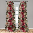 thumbnail image 2 of Peony Pattern Window Curtains, Vintage Design Romantic Flowers with Leaves Greenery Delicate Art, Lightweight Decor 2-Panel Set with Rod Pocket, Pair of - 28"x63", Jade Green Dark Pink, by Ambesonne, 2 of 3