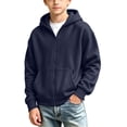 thumbnail image 3 of ZBSOKO Boys Zip Up Hoodie Long Sleeve Solid Color Sweatshirts Loose Fit Casual Sweatshirt with Pocket Basic Everyday Wear 4-15 Years, 3 of 10