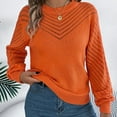 thumbnail image 2 of Diufon Womens Fall Sweaters Solid Color Hollow-Out Pullover Tops Round Neck Long Sleeve Tops, 2 of 7