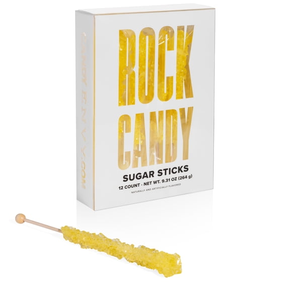 Candy Envy Yellow Rock Candy Sugar Stick, Banana Flavored, 12 Ct Indiv Wrapped