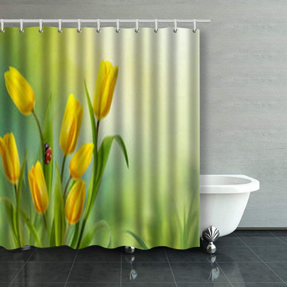 WOPOP Spring Floral Template Free Space Tulip Flower Shower Curtains