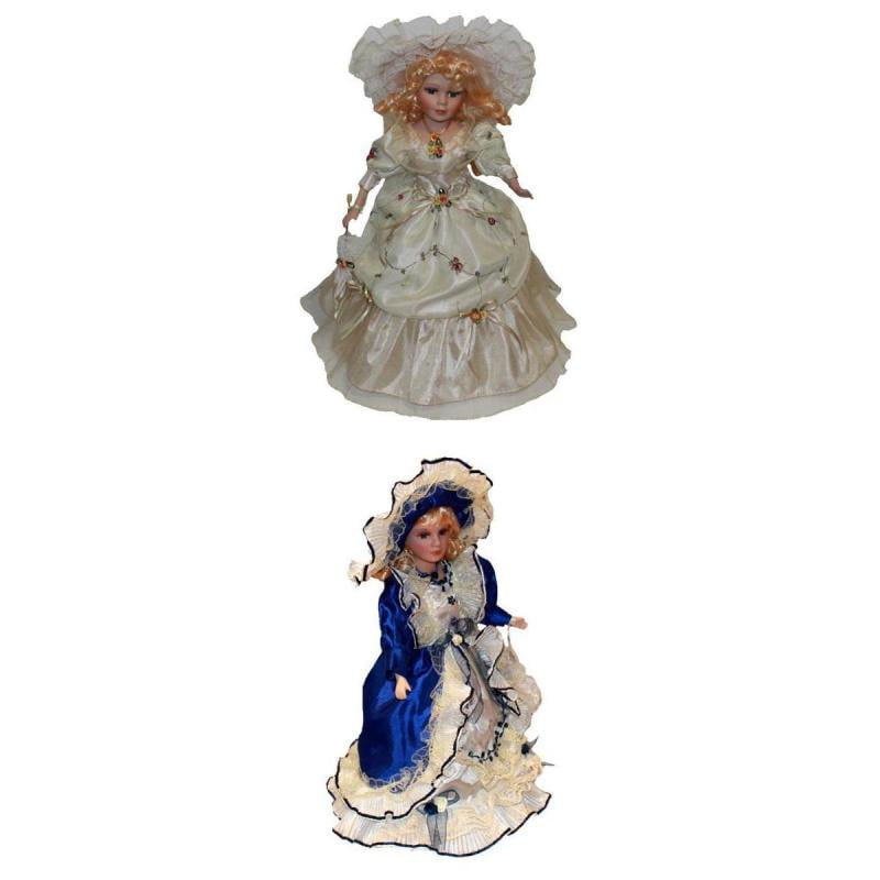 40cm Porcelain Lady Doll Victorian People with Light Blue Clothes Toy Figure