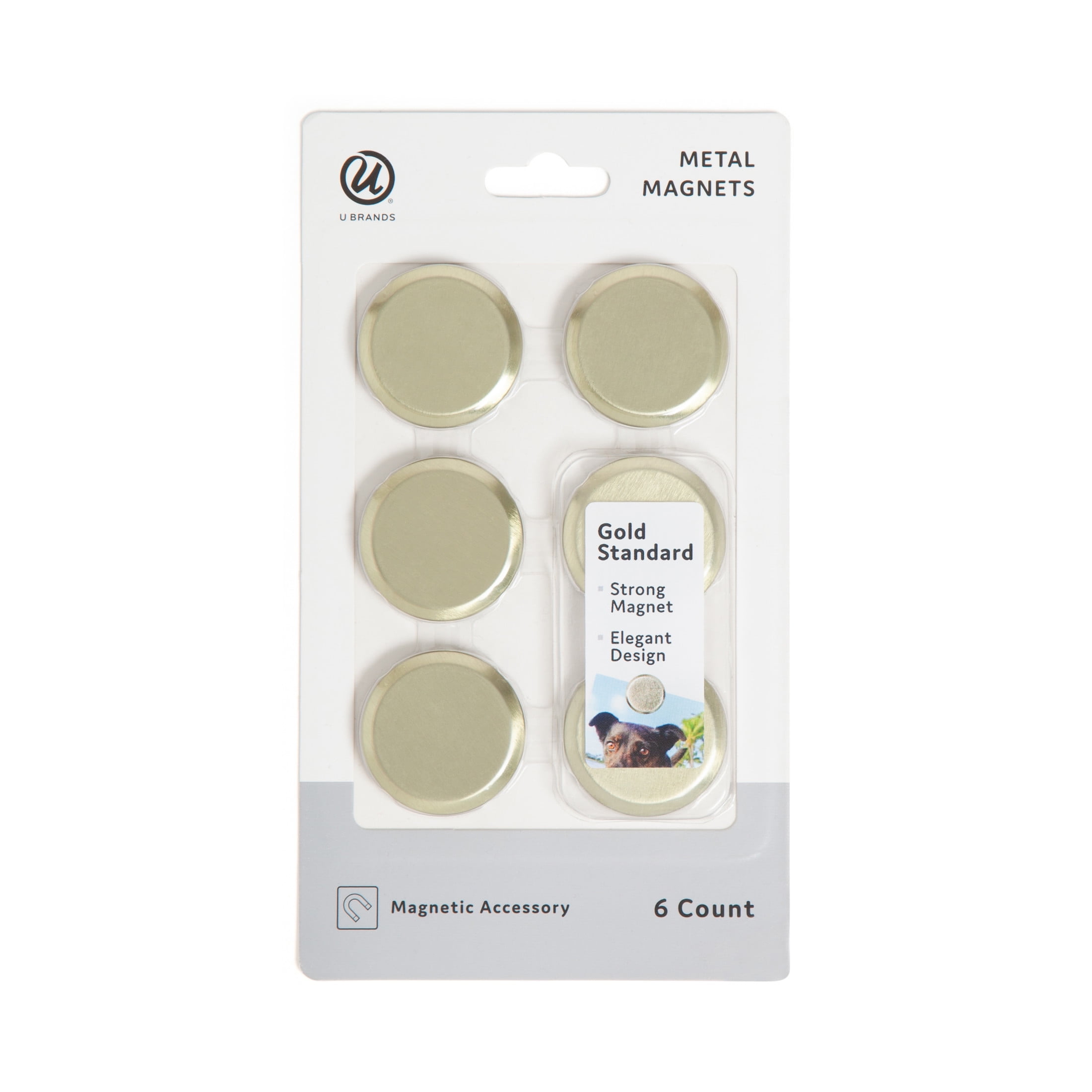 U Brands Round Metal Magnets, Set of 6, Gold Metal