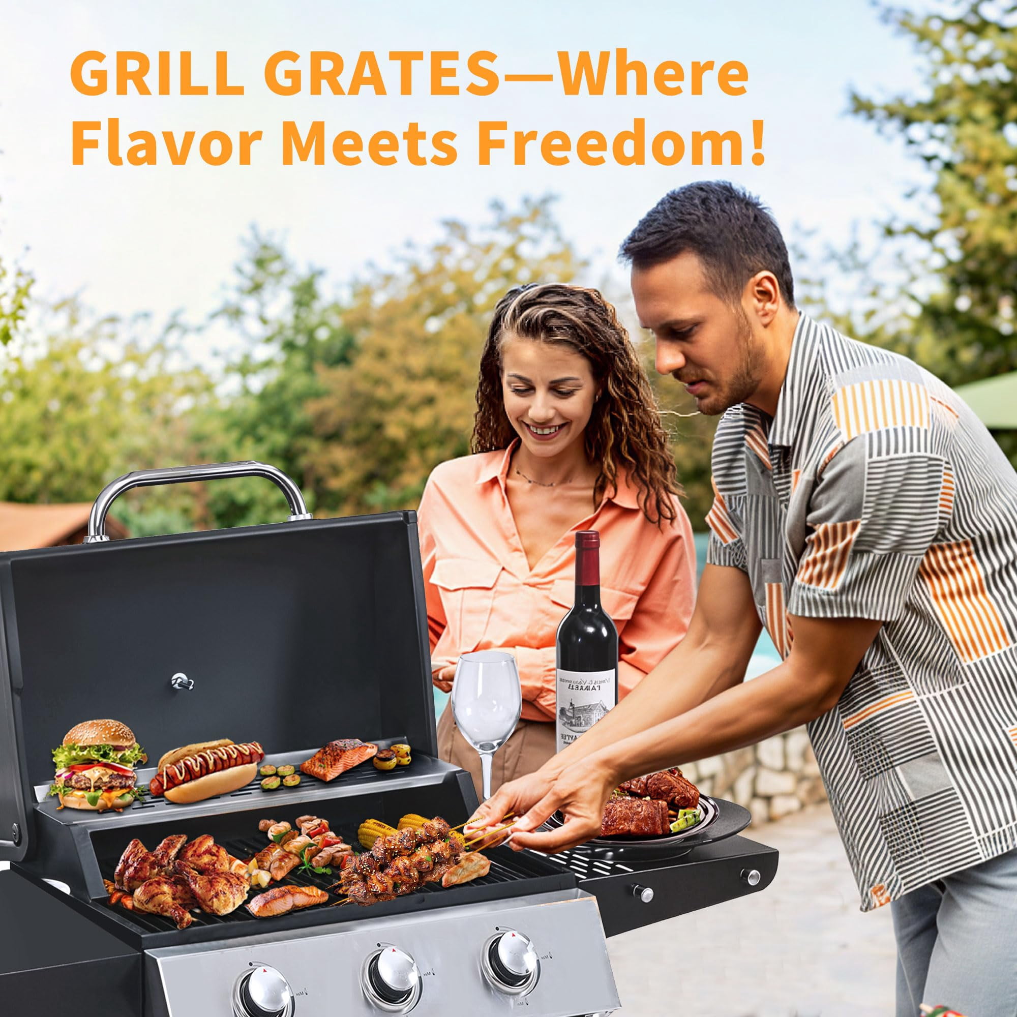 Highsound 3-Burner Propane Gas Grill, 25,650 BTU Stainless Steel BBQ Grill with Side Tables, Outdoor Portable Grill for Backyard & Camping, Black