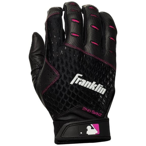 Franklin Sports MLB 2nd Skinz Fastpitch Batting Gloves - Black/Pink - Women's Small