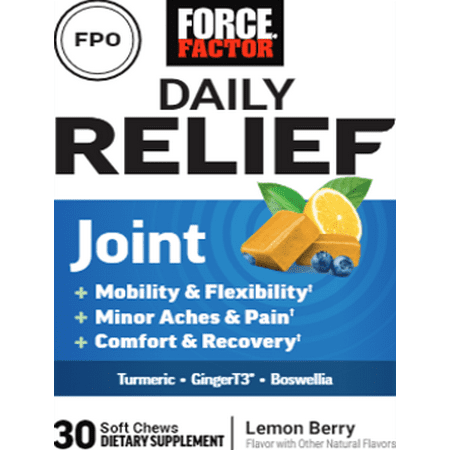 Daily Relief Joint Support, Drug-Free Joint Formula with Boswellia, Turmeric, Ginger, Vitamin C and D for Mobility, Flexibility, and Cartilage Health, Tropical Berry, 30 Soft Chews by Force Factor