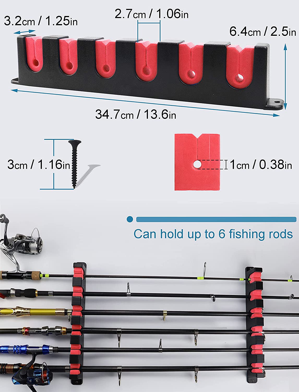 Kylebooker Fishing Rod Rack,Wall Mounted Fishing Pole Rod Holder Fishi