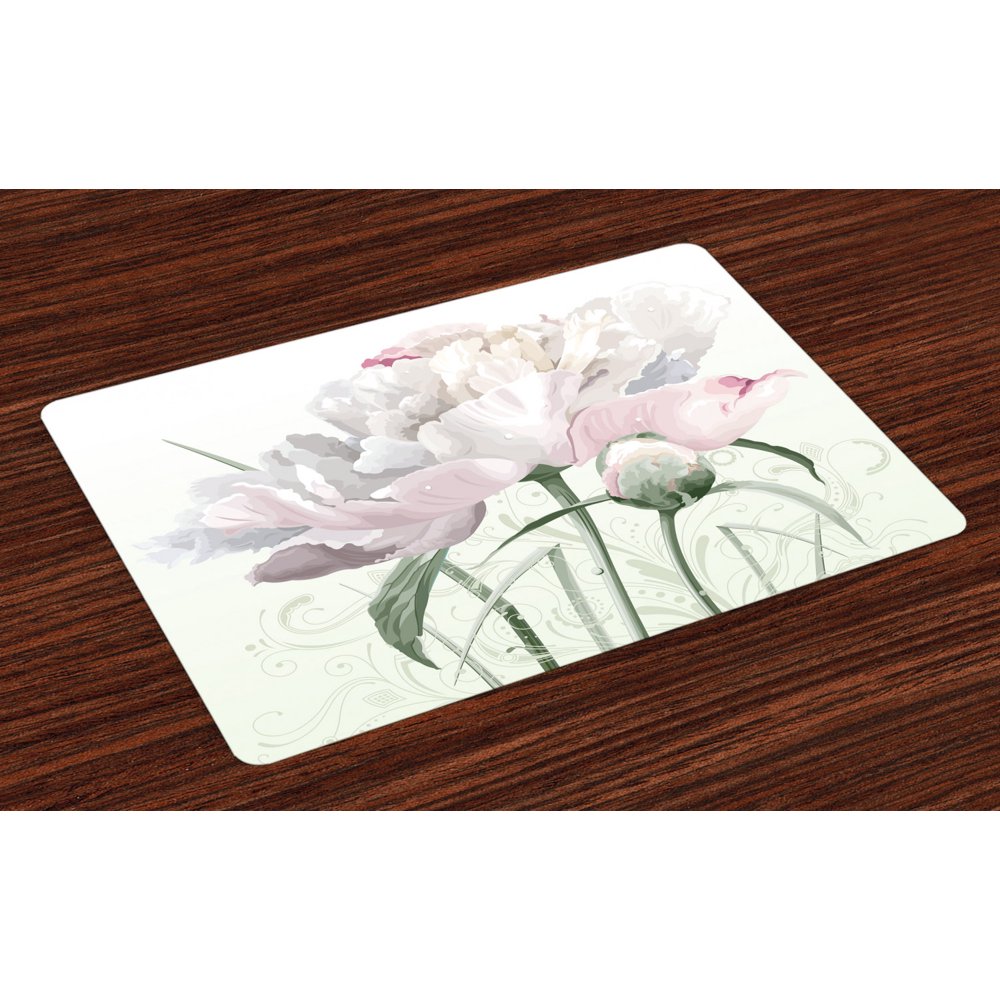 Flower Placemats Set of 4 Floral Pink Roses Tulips Abstract Garden