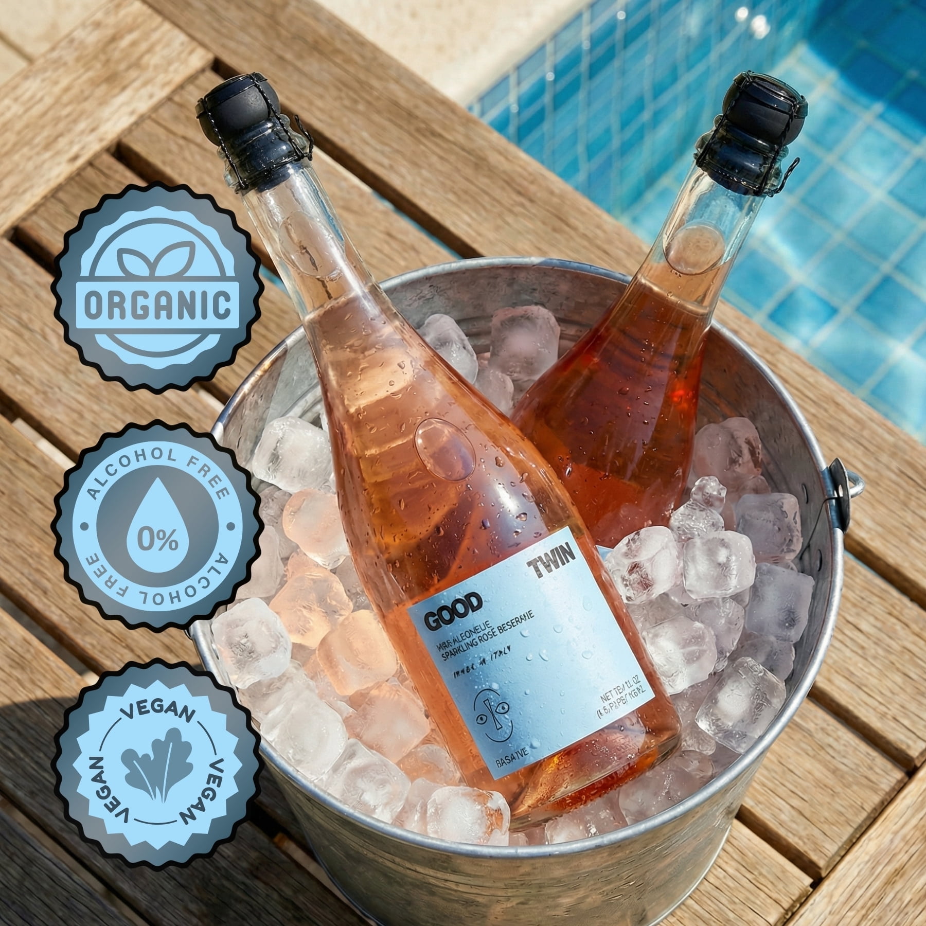 Good Twin Non Alcoholic Sparkling Rosé Wine Alternative - (2) 750ml Bottles - Organic