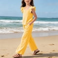 thumbnail image 6 of BXJX Girls Outfit Sets 2 Piece, Square Neck Flutter Sleeves Plaid Girls Summer Clothing Sets Yellow Size 11-12 T, 6 of 8