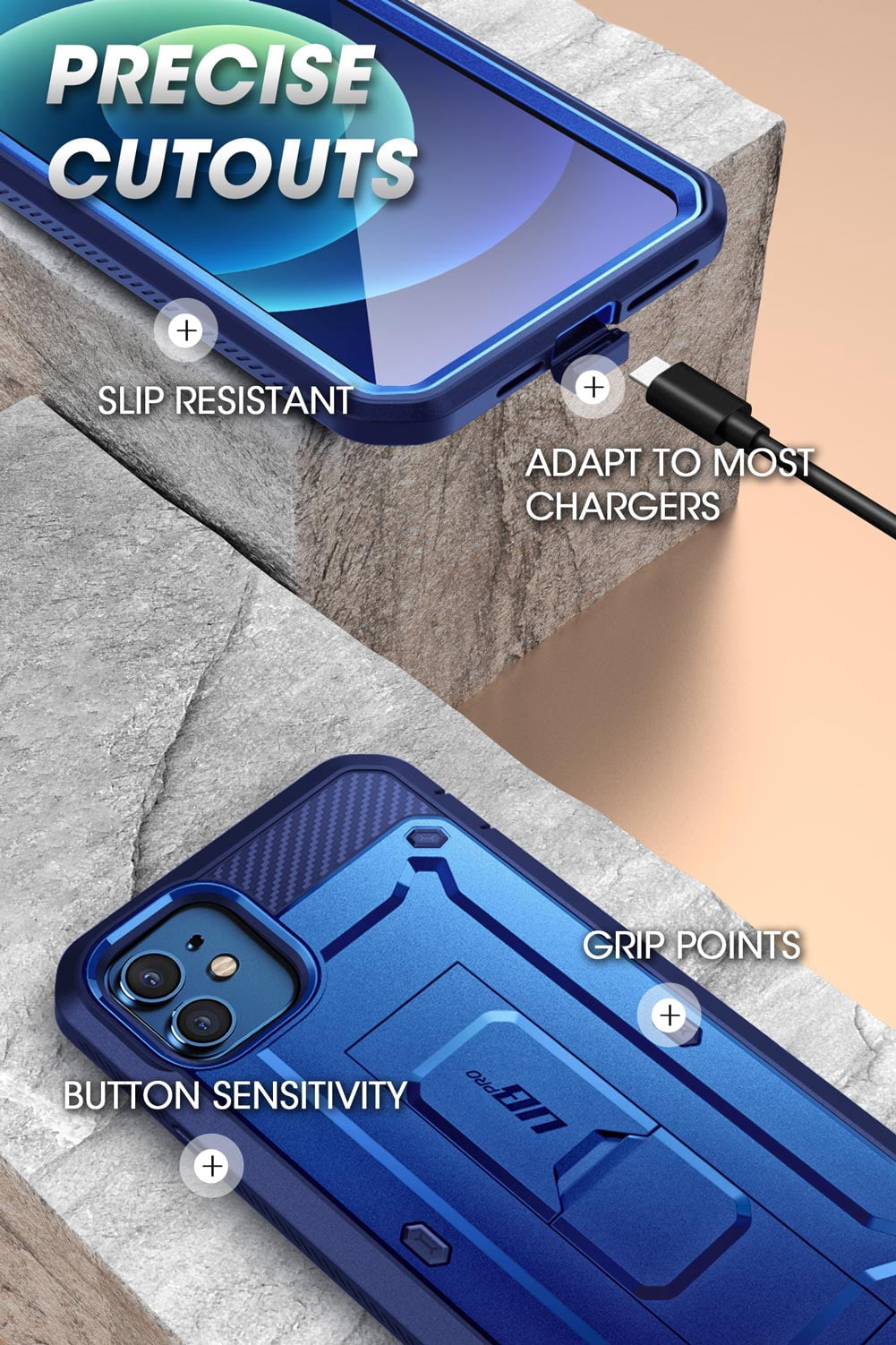 SUPCASE Unicorn Beetle Pro Series Case for iPhone 12 Mini (2020 Release) 5.4 Inch, Built-in Screen Protector Full-Body Rugged Holster Case (Cobalt)