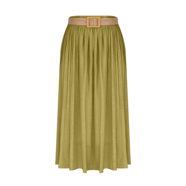 Faldas de Cintura Elástica para las Mujeres de Moda Color Sólido Flamed Tobillo Faldas Casuales para las Mujeres Verano Poliéster