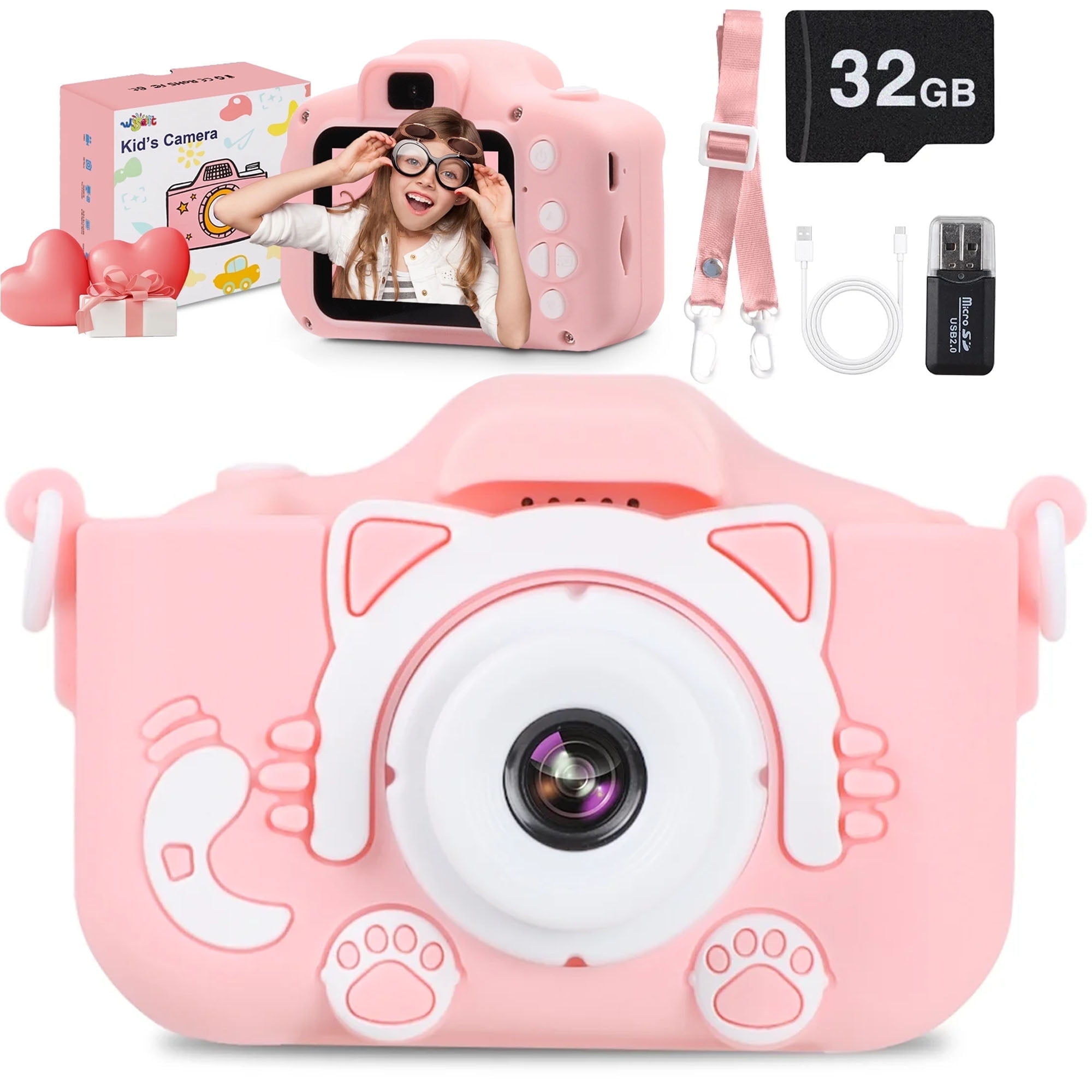 Wisairt Kids Digital Camera 1080P with 32GB SD Card, Pink photo 1