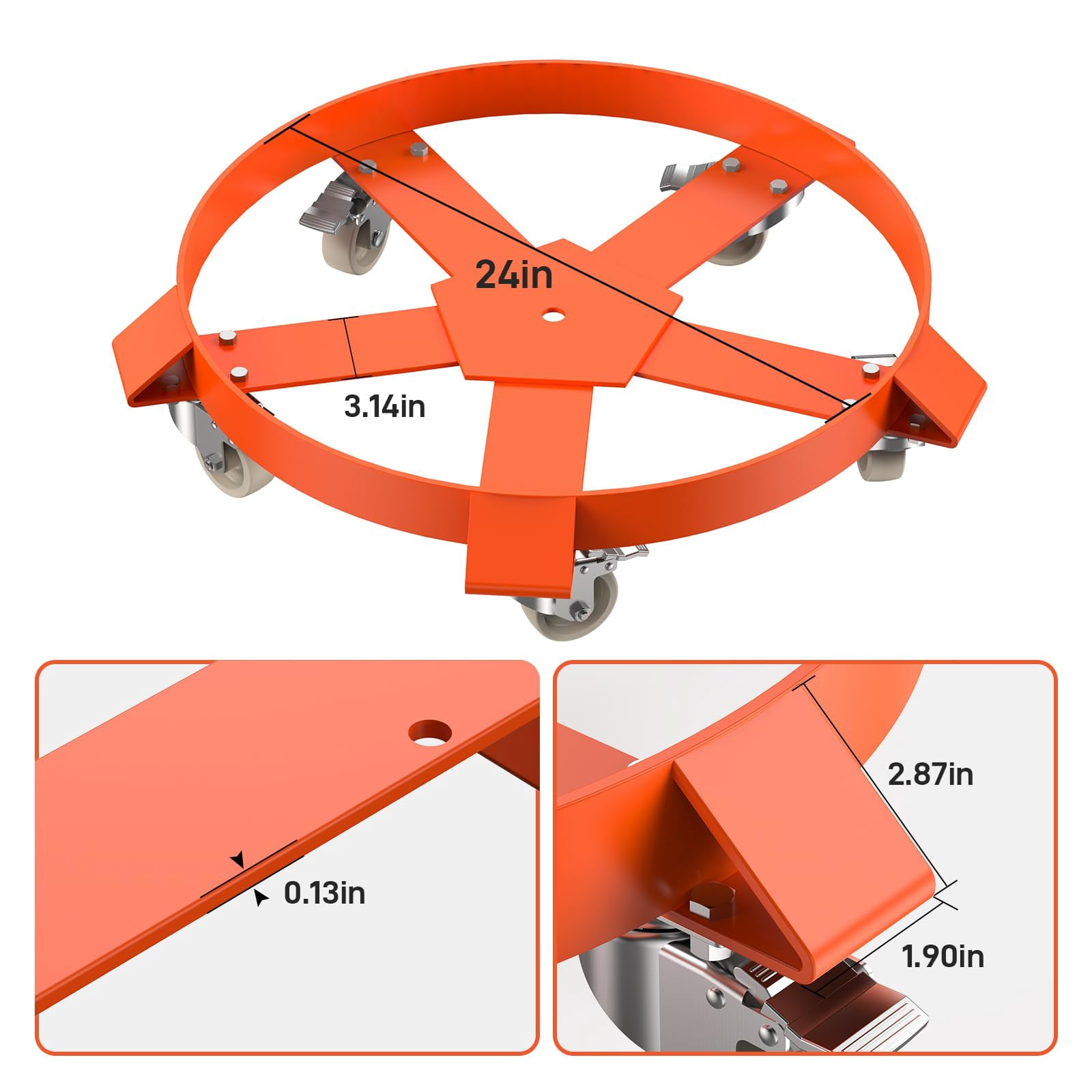 Heavy Duty Drum Dolly, 1000/1250lbs Load Capacity, Barrel Dolly Cart Drum Caddy, Non Tipping Hand Truck Capacity Dollies with Steel Frame & Swivel Casters Wheel for Warehouse Drum Handling