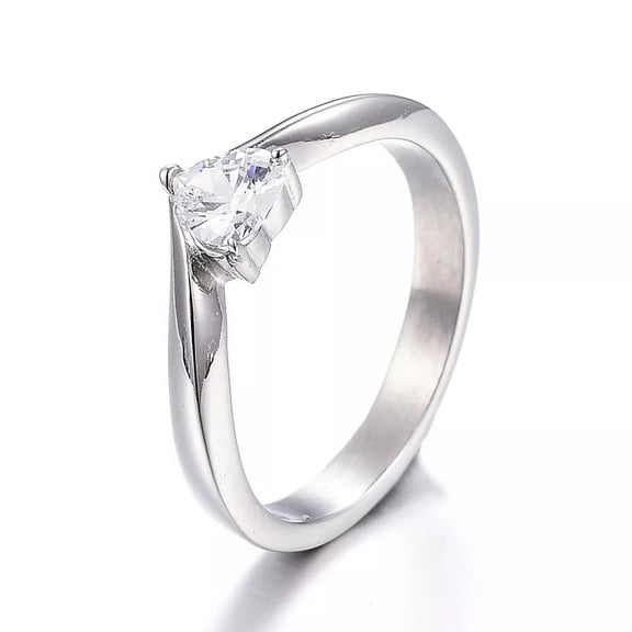 Women Stainless Steel Cz Heart Ring Band Engagement Wedding Solitaire R51