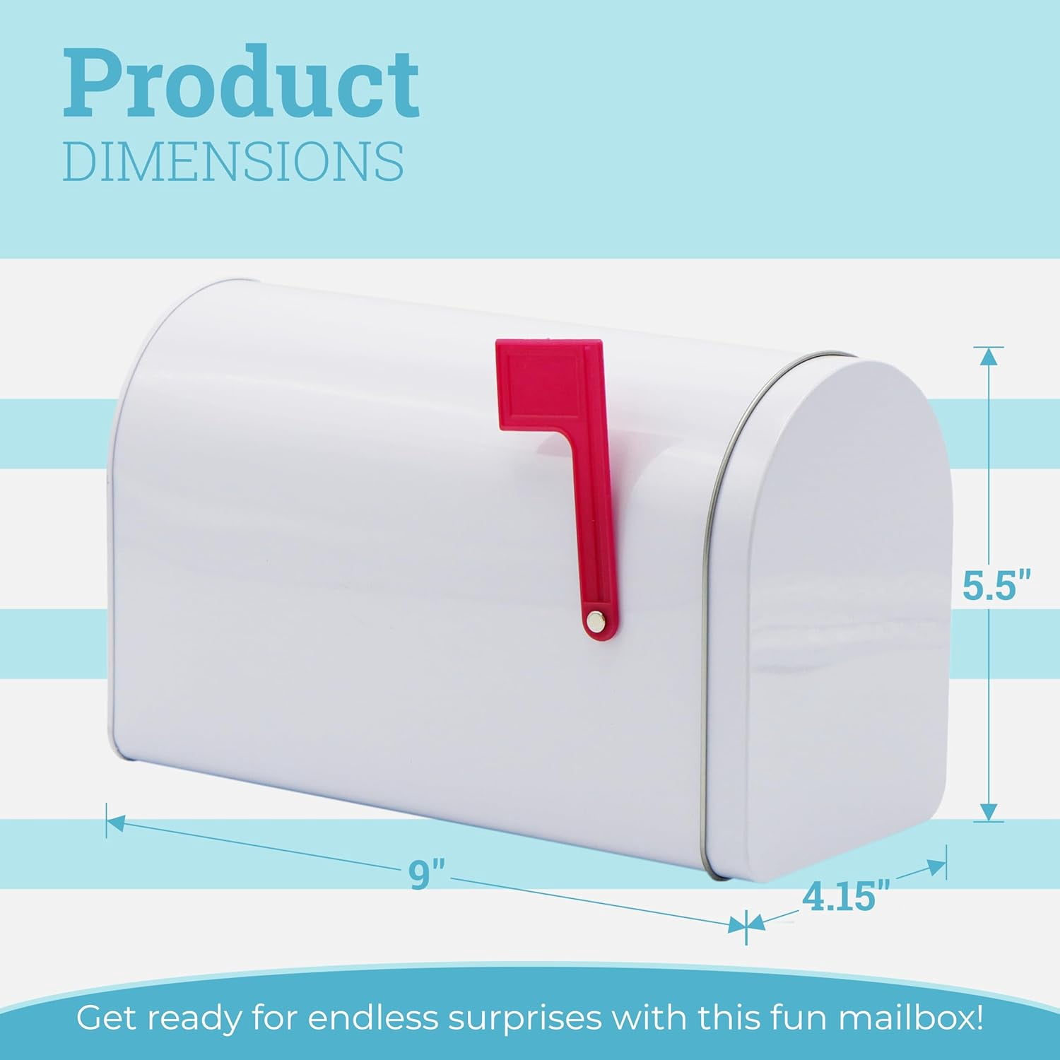 4E's Novelty 9" Tinplate Mailbox Toy for Kids DIY Valentines Card Box Play Mailbox