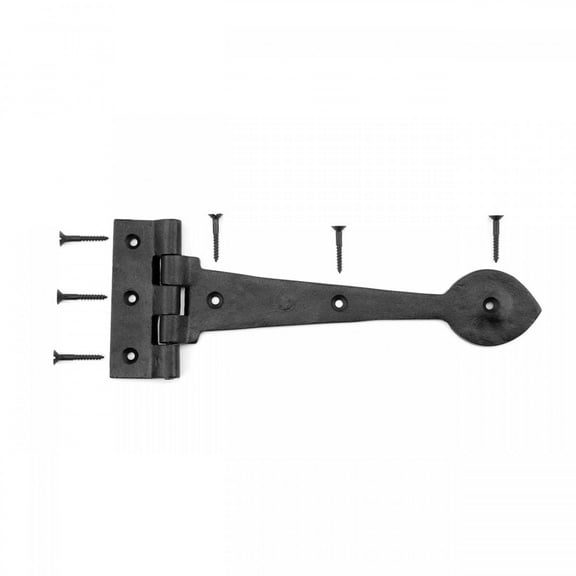 Renovators Supply Black Door Gate Strap Hinges 10" L Wrought Iron Classic Heart Tip Design Powder Coated Kitchen Cabinet Door Gate Strap Hinges Including Mounting Screws