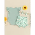 thumbnail image 5 of Musuos Baby Girls 3Pcs Summer Outfit 3 6 9 12 18Months Fly Sleeve Crew Neck Romper + Bow Front Shorts + Headband Set Cute Clothes, 5 of 10