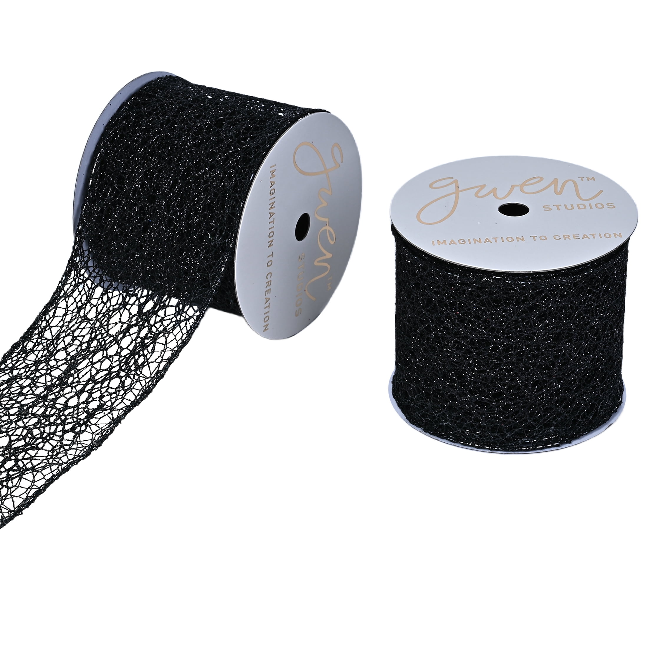 Gwen Studios 2.5" Black Glitter Wire Ribbon, 3 yards