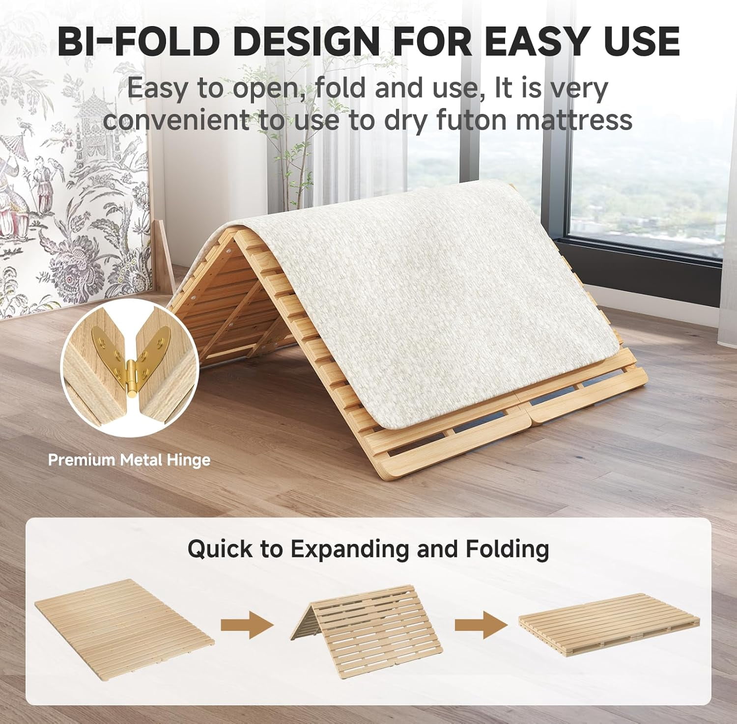 SLSY Wooden Folding Slat Bed Frame,Floor Bed Frame, Suitable for Japanese-Style Floor Mattresses, Solid Pine Wood Bed Frame, Moisture-Proof Tatami Bed Board, Guest Tatami, Japanese Bed Frame.
